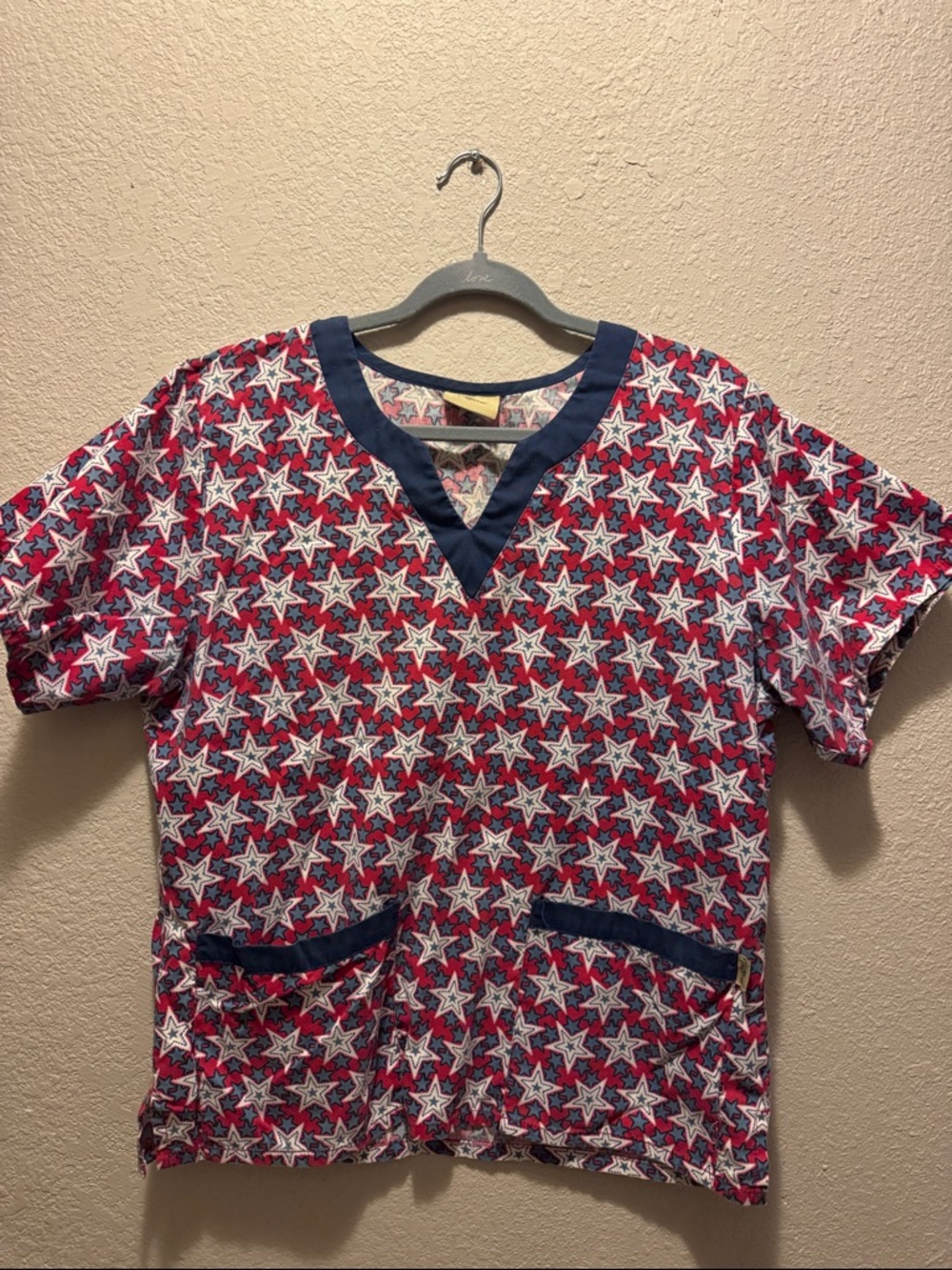 Tafford Red, White & Blue Star Print Scrub Top